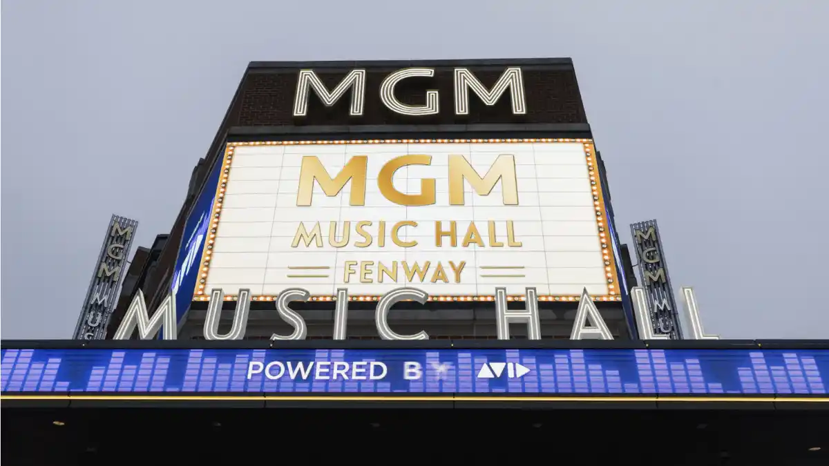 A photo of MGM music hall exterior sign.