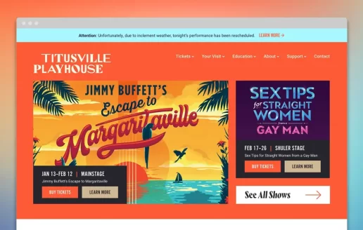 Titusville Playhouse performance arts theatre marketing website.