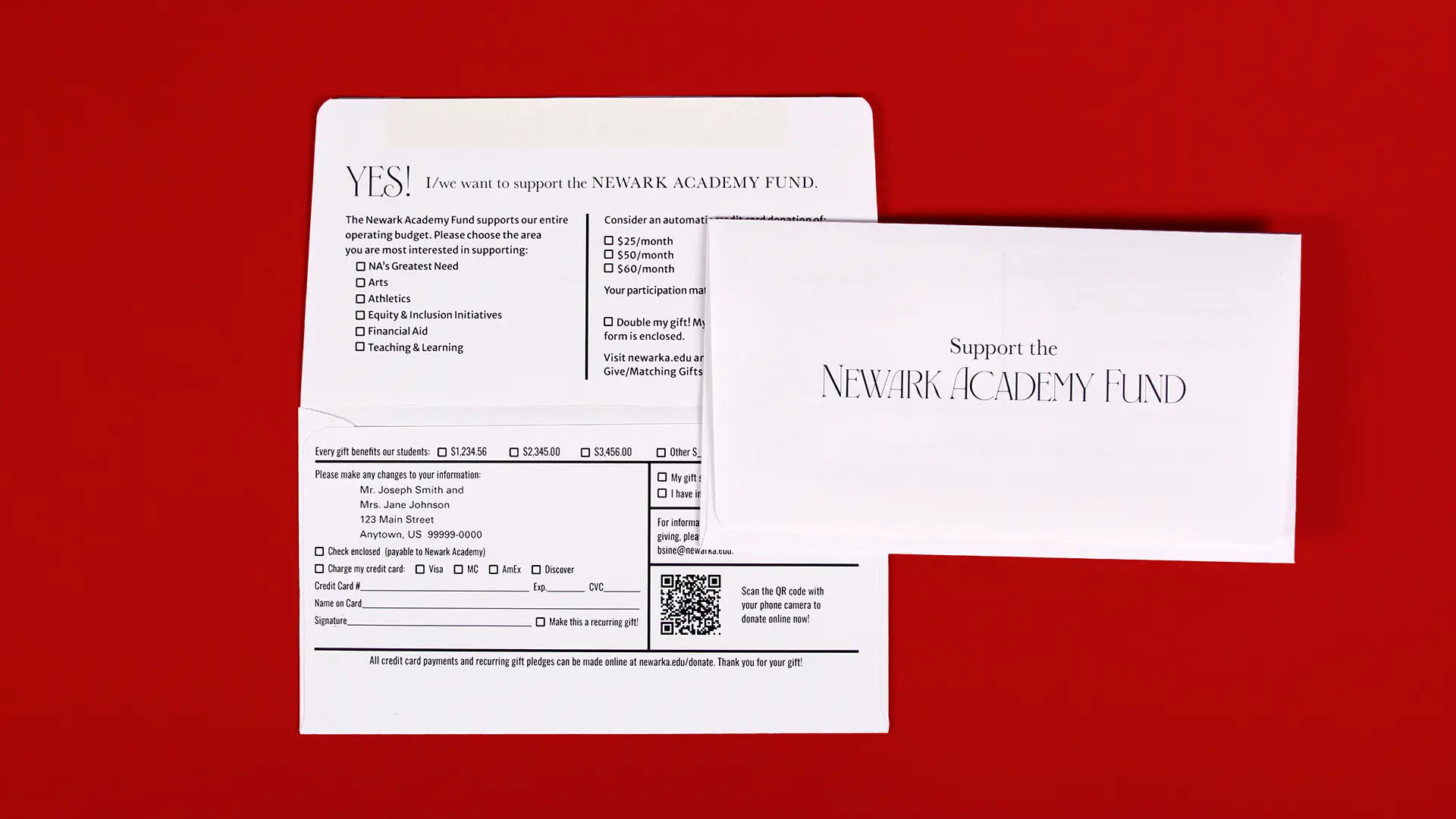 Fundraising Campaign remittance envelope unfolded showing all of the donation details with a folded on top of it showing the campaign mark.