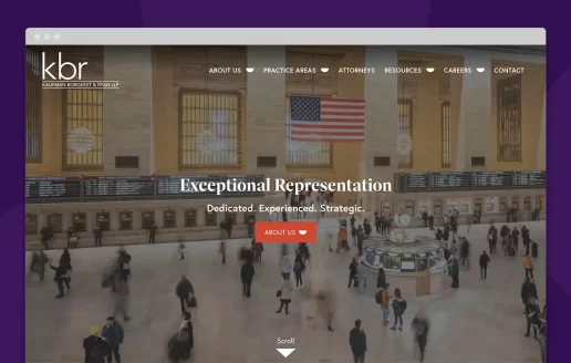 A homepage design showing an image of NY Penn Station's busy interior.