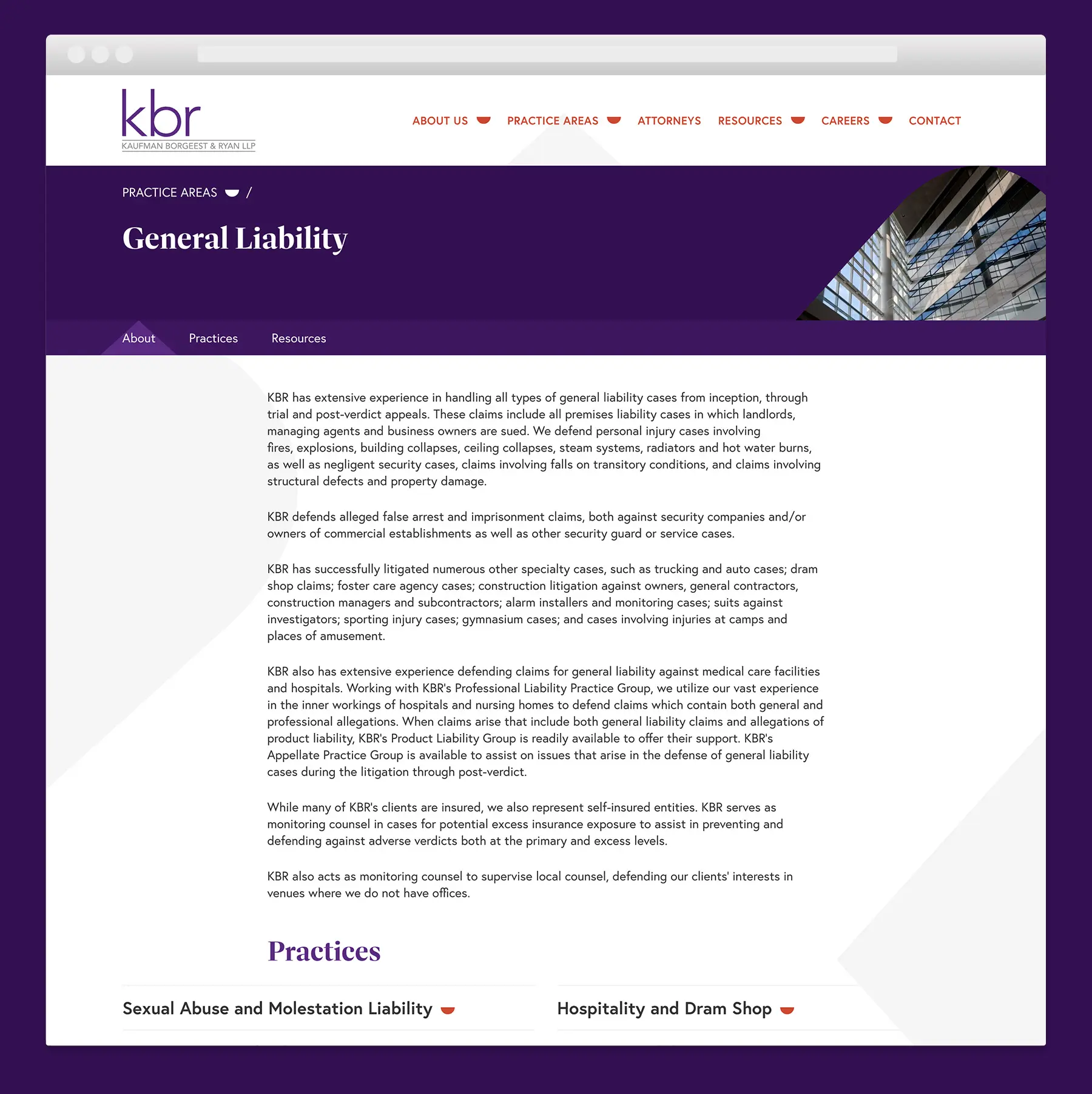 Law firm website design for a Practice Area page