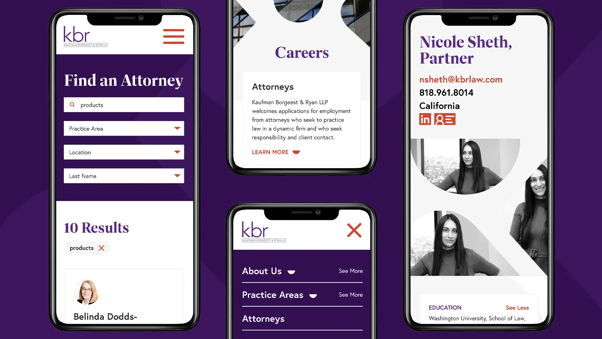 Law firm website design showing 4 phones with the mobile website design
