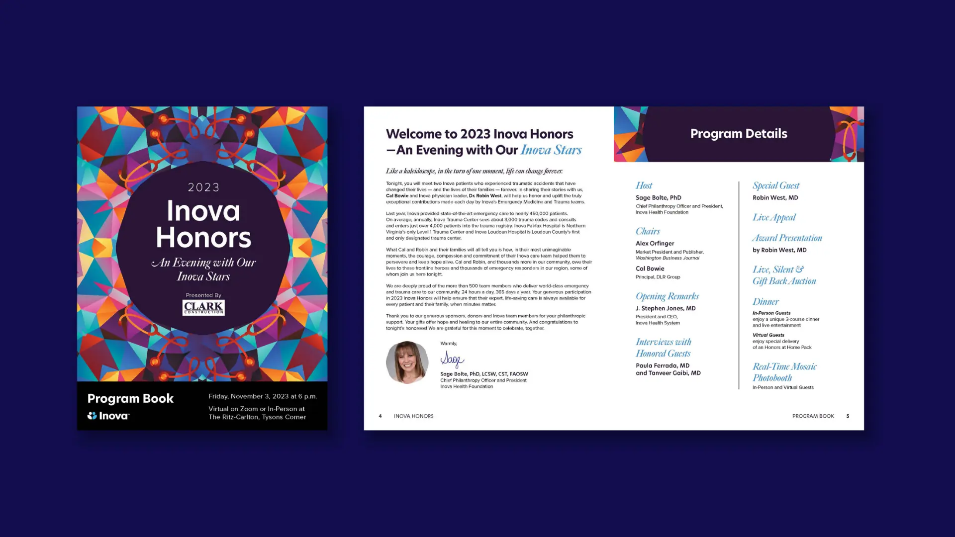 Cover and spread of the Inova Honors Gala program.