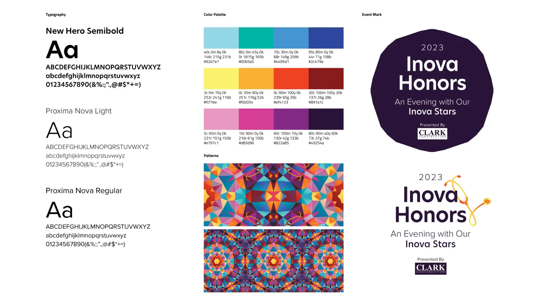 Branding guide sheet for the Inova Honors Gala.