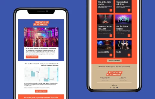 Branded email template design for Titusville Playhouse.