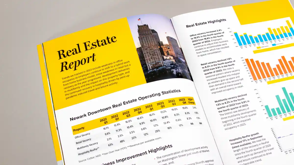 A detail of the Real Estate Report spread within the community report for NDD 