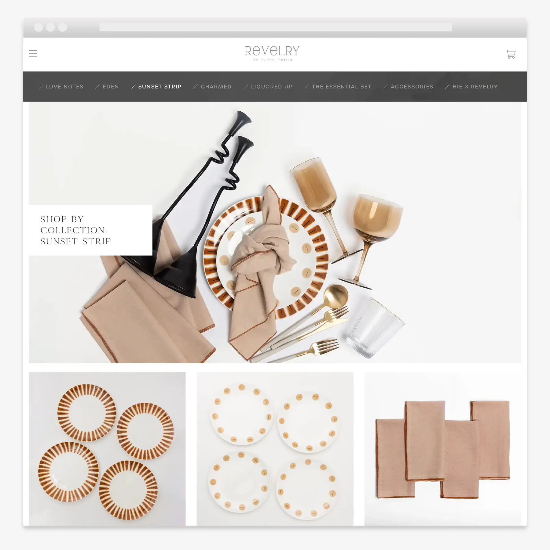 Category page for tableware ecommerce brand Revelry