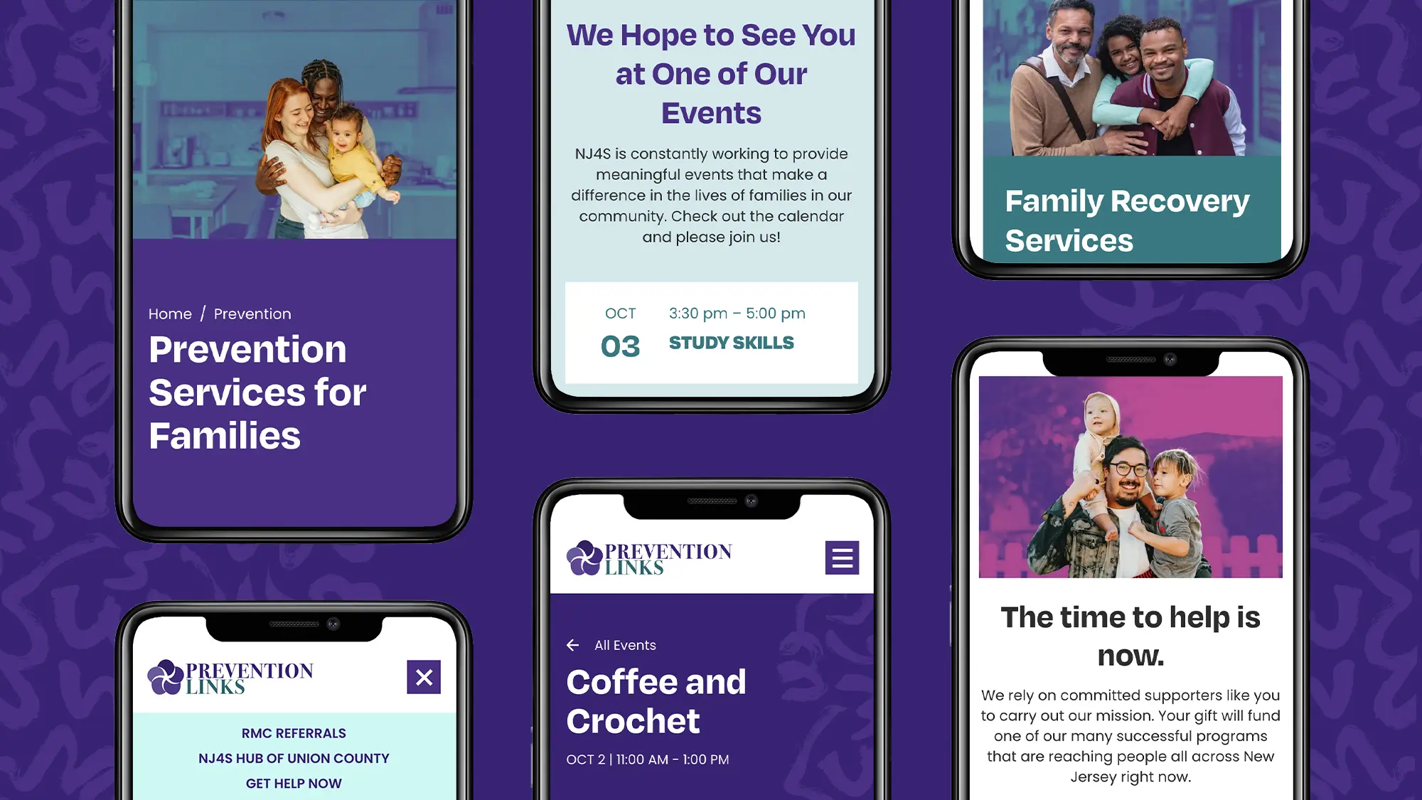 Multiple mobile designs for a recovery services website serving New Jersey residents.