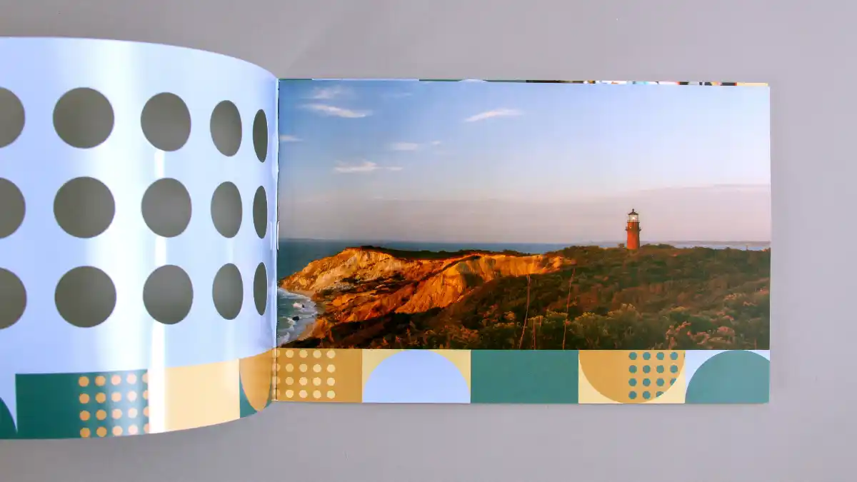 The cover of the Martha's Vineyard Museum campaign brochure featuring a die cut.