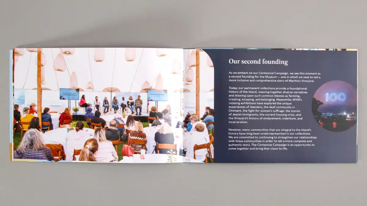 A spread of the MVM brochure depicting a photo and text.