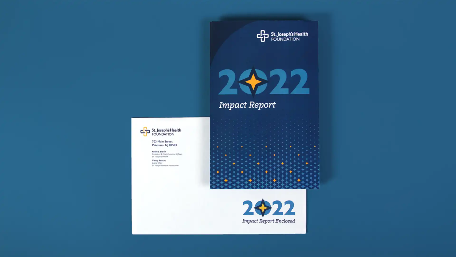 St. Joseph’s 2022 Impact Report cover and outer envelope.