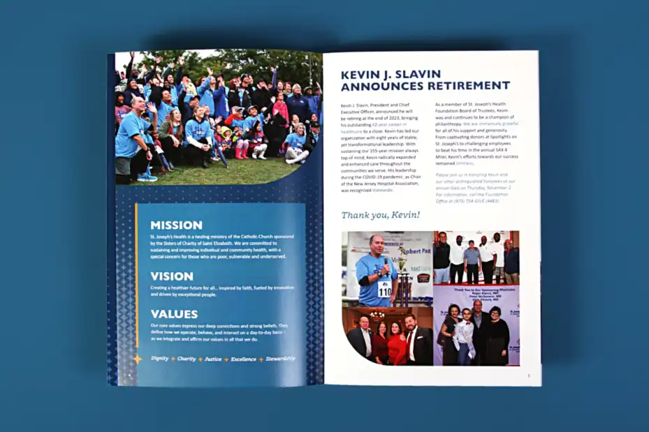 St. Joseph’s 2022 Impact Report spread design by Trillion.