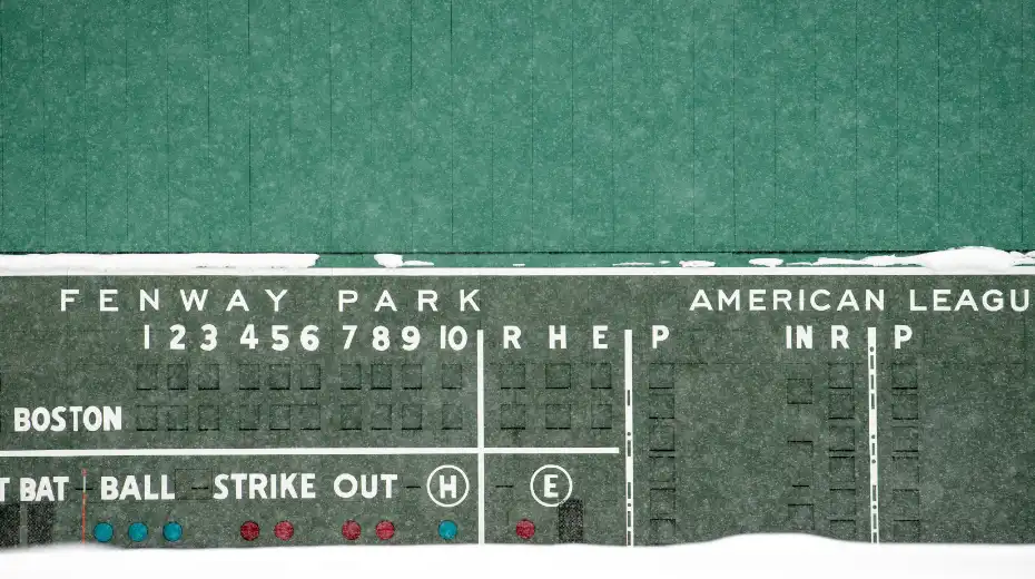 A photo of the scoreboard at Fenway Park.