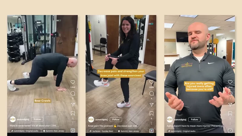 Summit Physical Therapy social media marketing showing Instagram Reels