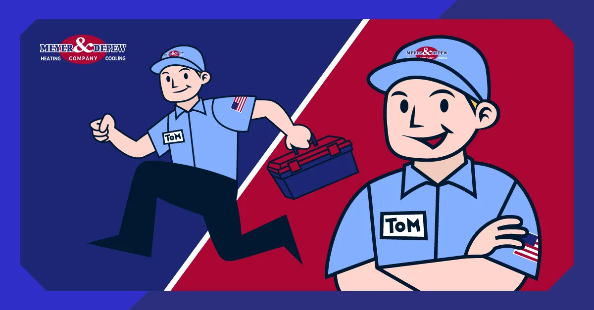 A custom illustration by Trillion of a service technician for Meyer and Depew HVAC company.