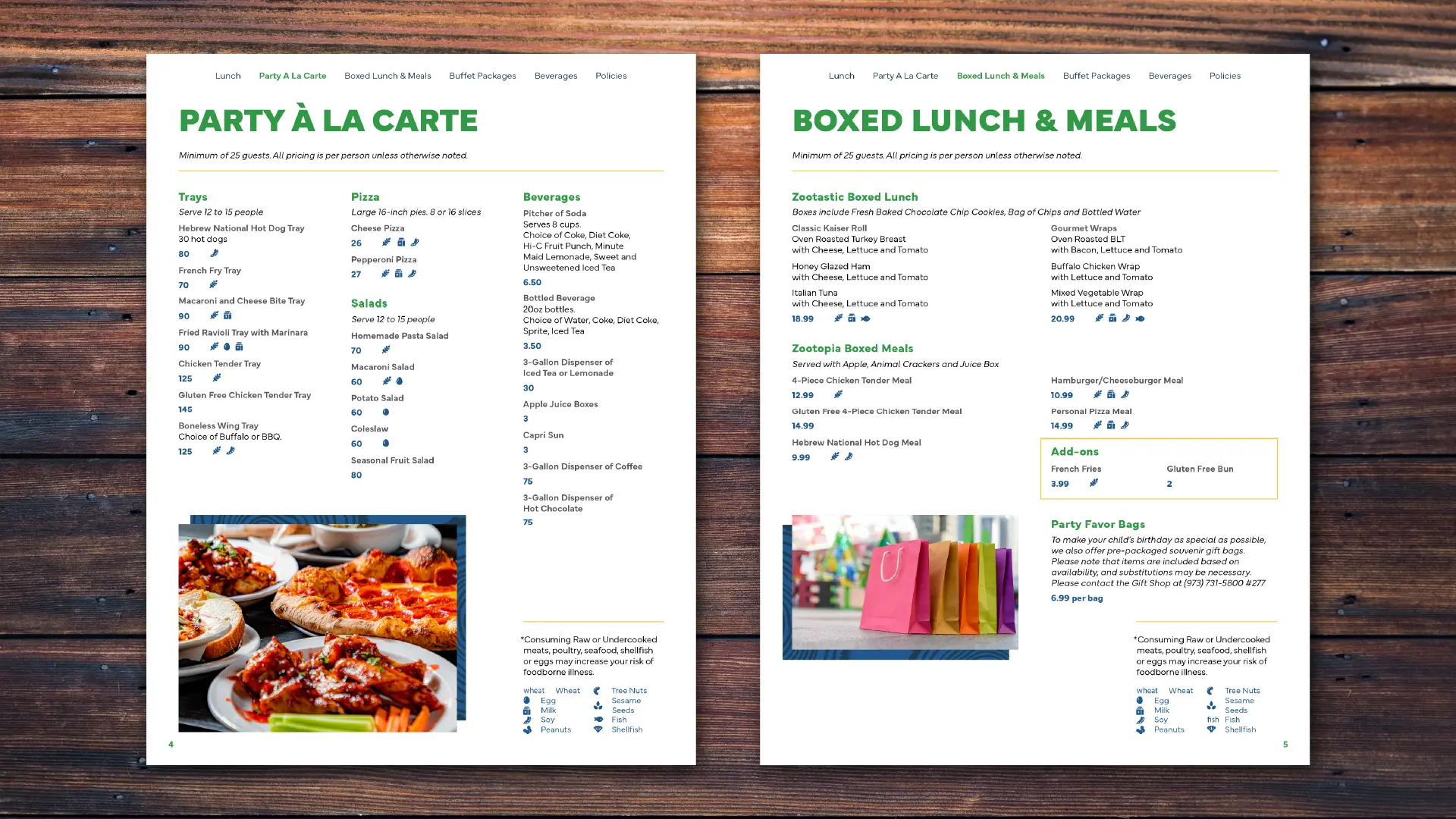 Sample catering menu design created for Aramark and Essex County Parks System in New Jersey
