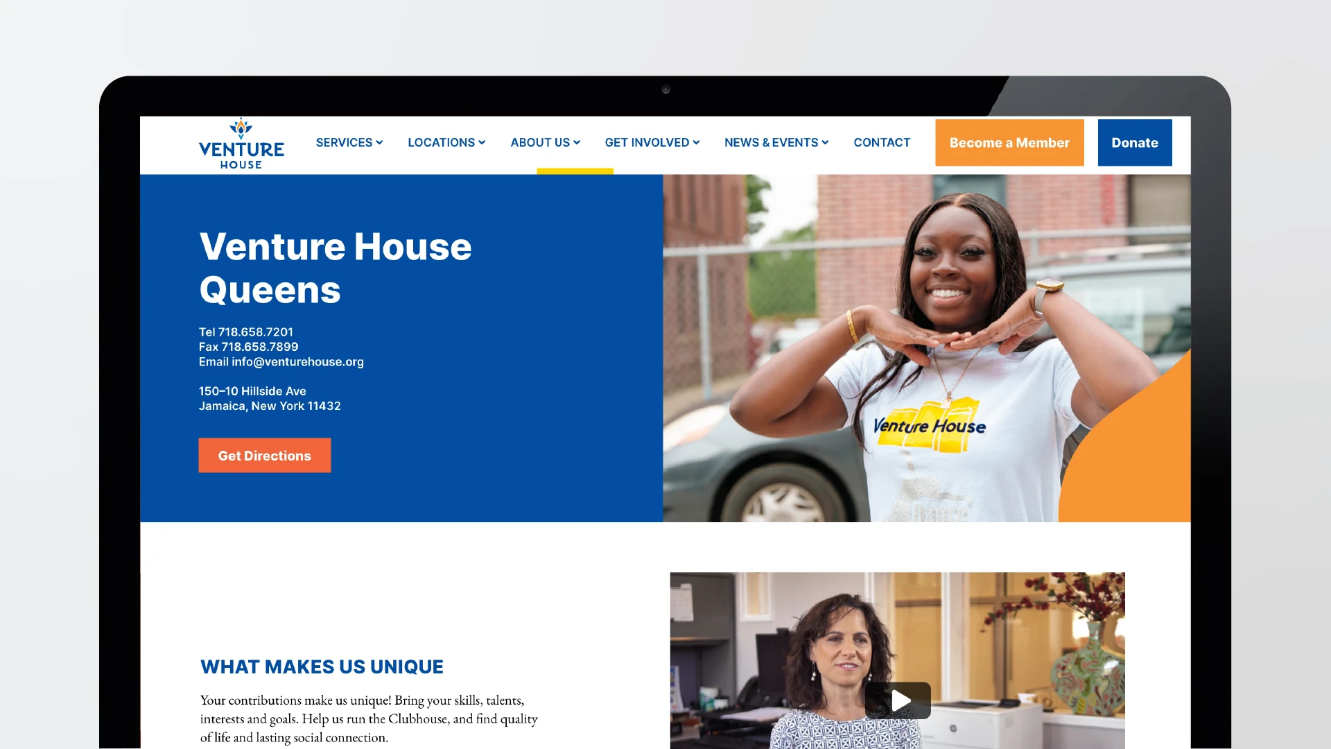 Venture House website design example for a mental health organization in New York City.
