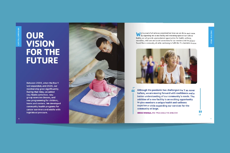 YMCA capital campaign interior spread of a brochure.