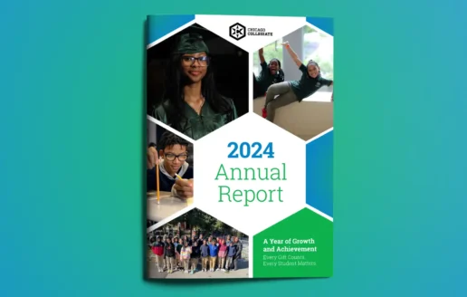 The cover of the Chicago Collegiate annual report brochure