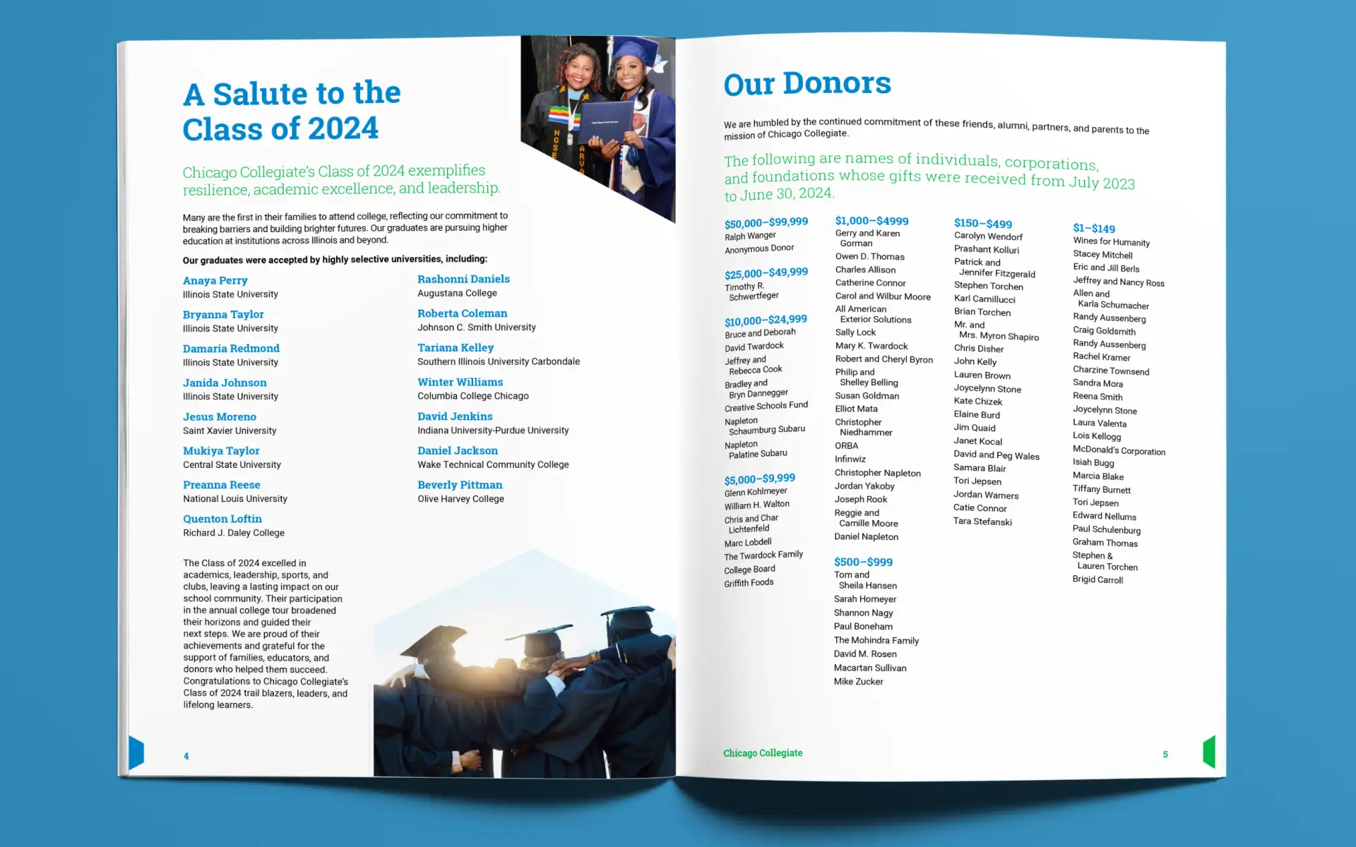 A spread of the Chicago Collegiate annual report