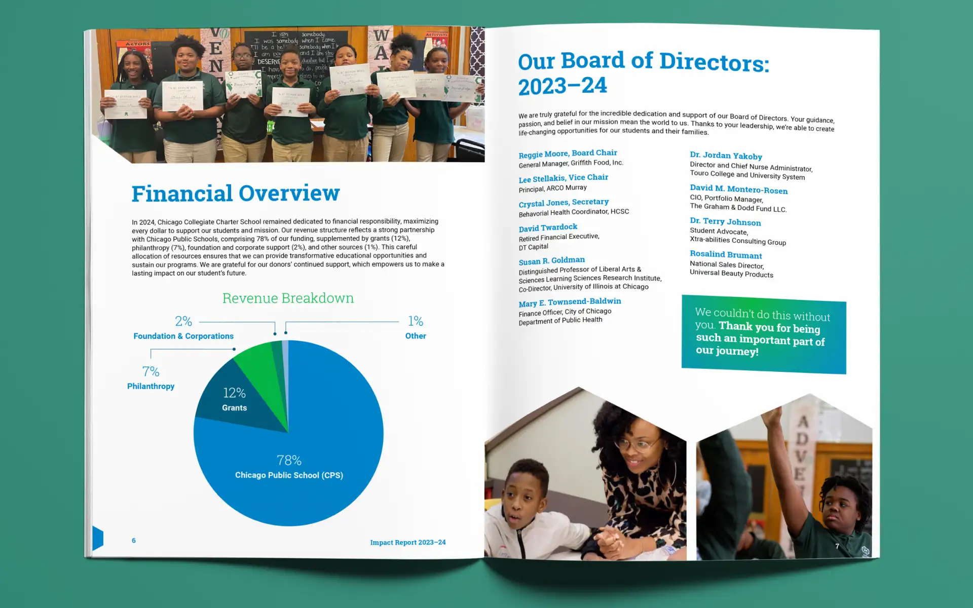 A spread of the Chicago Collegiate annual report