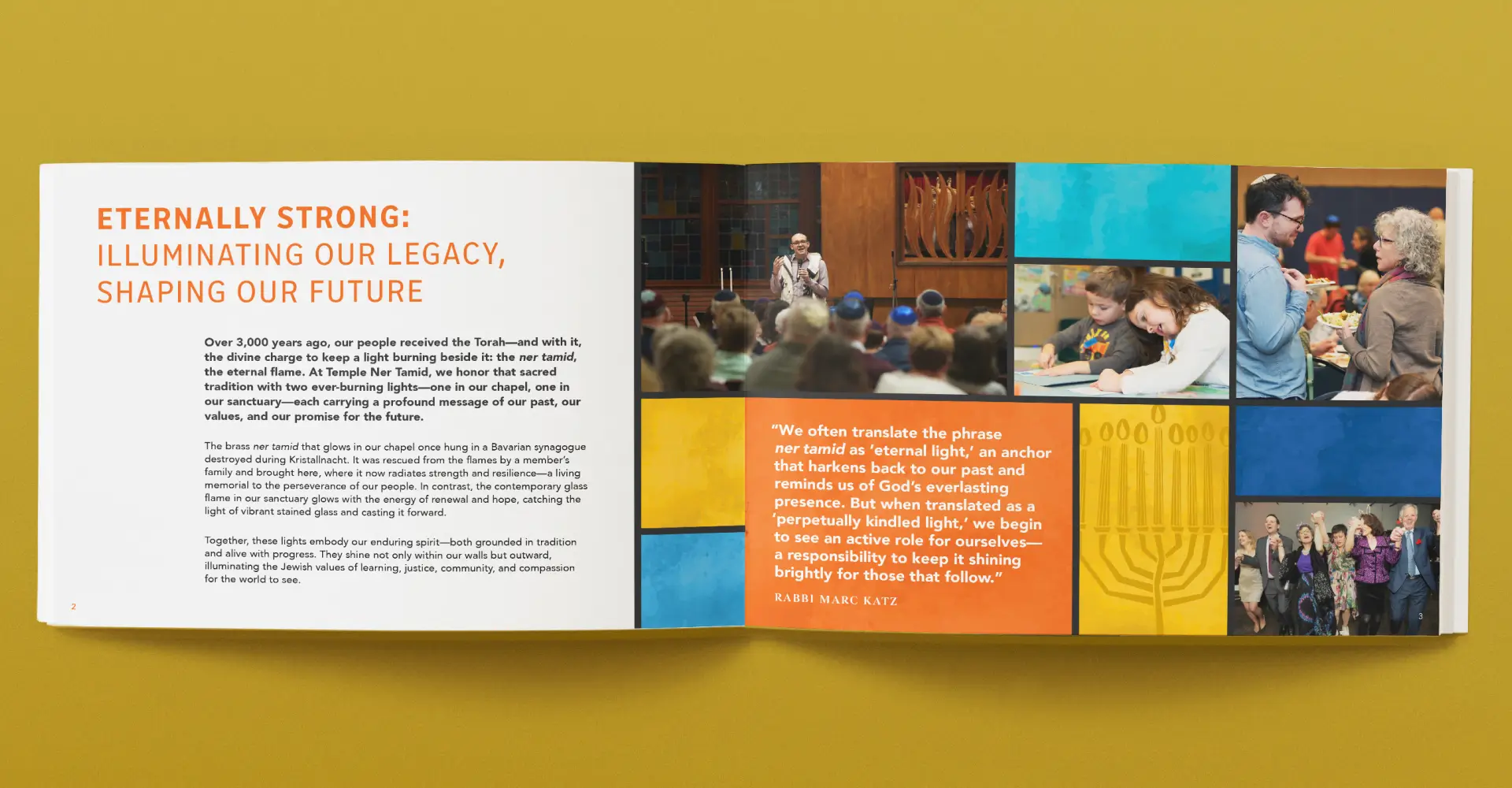 Temple Ner Tamid Case for Support brochure spread with images