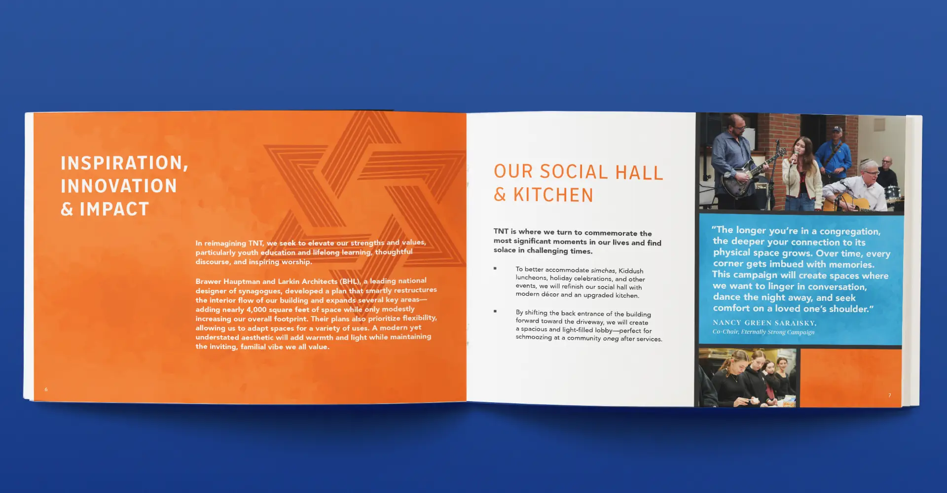 Temple Ner Tamid Case for Support brochure spread with text