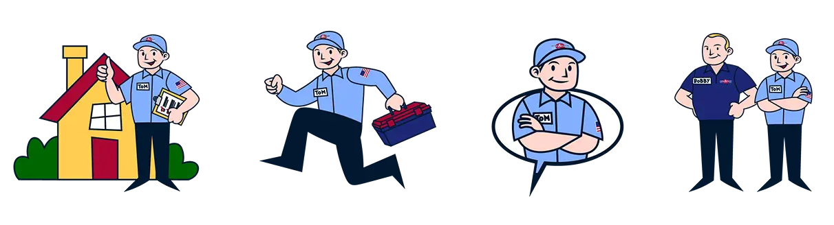 Meyer & Depew Heating and Cooling HVAC branding illustrated character icons